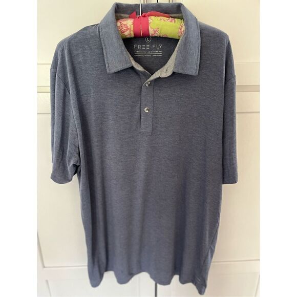 Free Fly Men’s Heritage Polo Sz L Slate Blue Bamboo - Picture 3 of 11